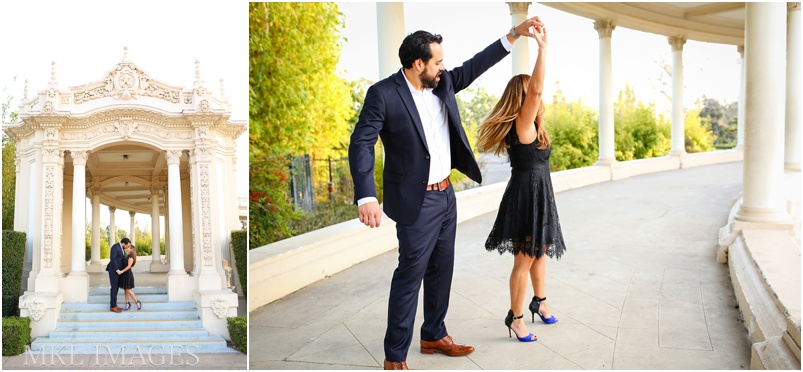 Balboa Park amphitheater engagement session, dressy clothes, dancing at balboa park, san diego