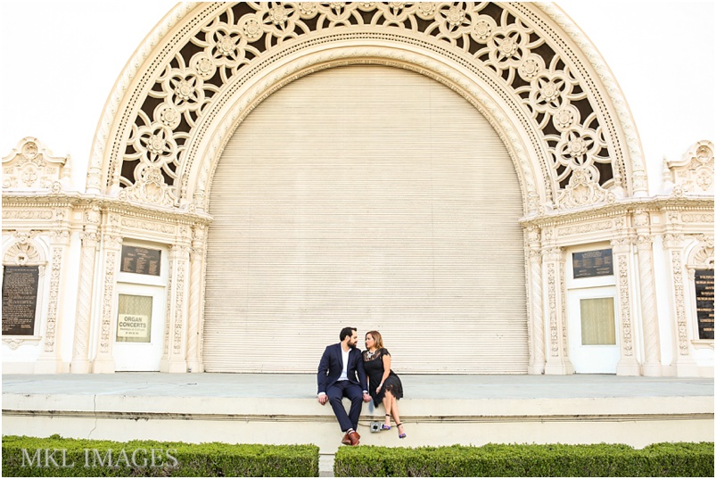 Balboa Park engagement session, fancy engagement outfits, black tie